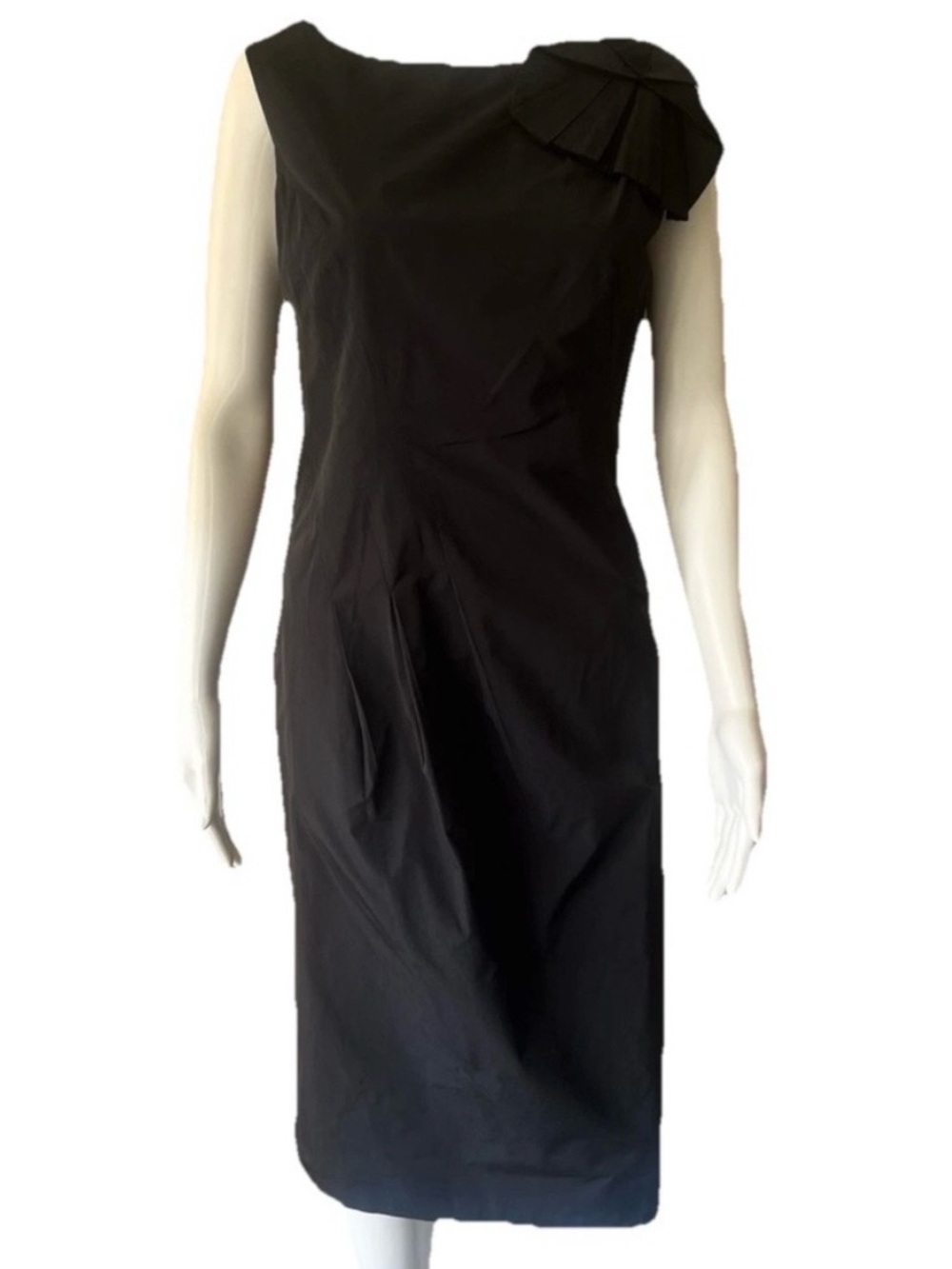 BCBGMaxAzria Black Sleeveless Midi Dress with Shoulder Detail Sz 10
